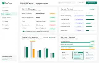Concept mockup of Engagement pricing calculator for bookkeepers and tax preparers